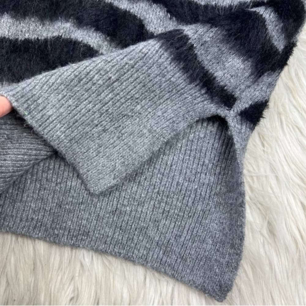 Twine and String Plush Knit Tiger Strip Mock Neck Sweater